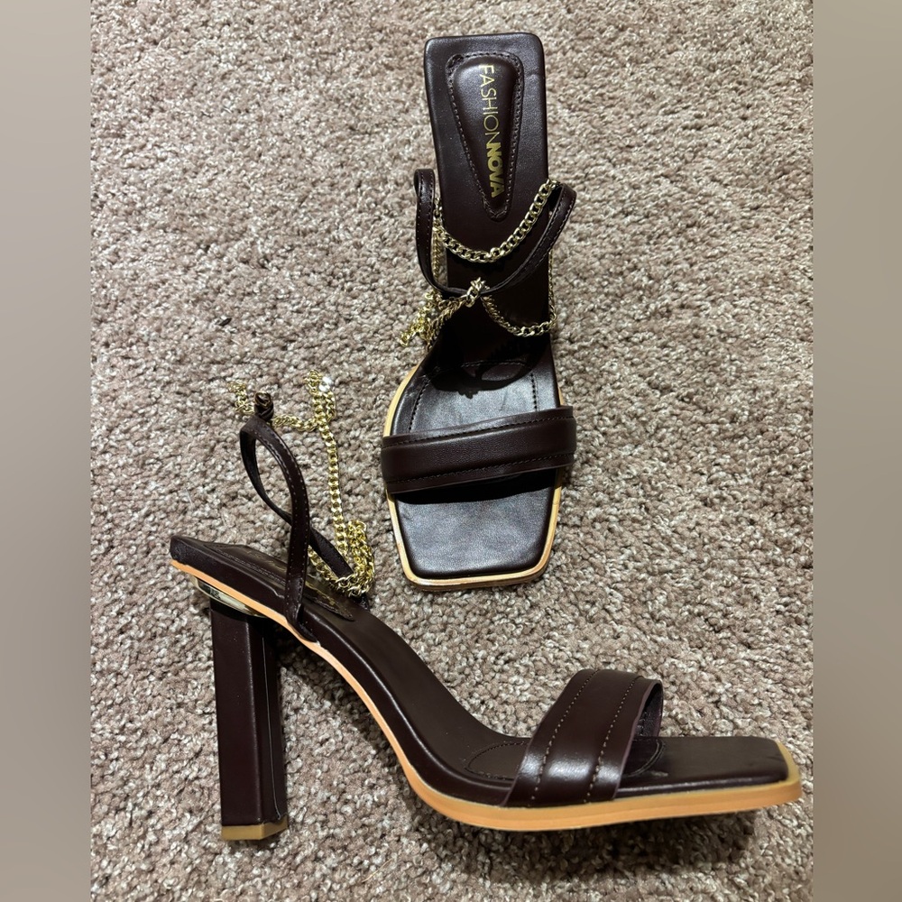 Chocolate Brown with a gold ankle chain heels